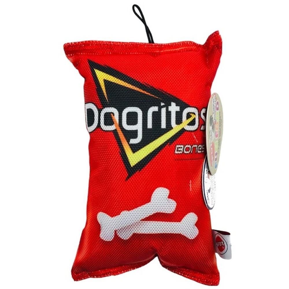 Dogritos Bones Chip Red Squeaky Crinkle Thrash Plush Toss Shake Dog Toy 8” - Picture 1 of 1